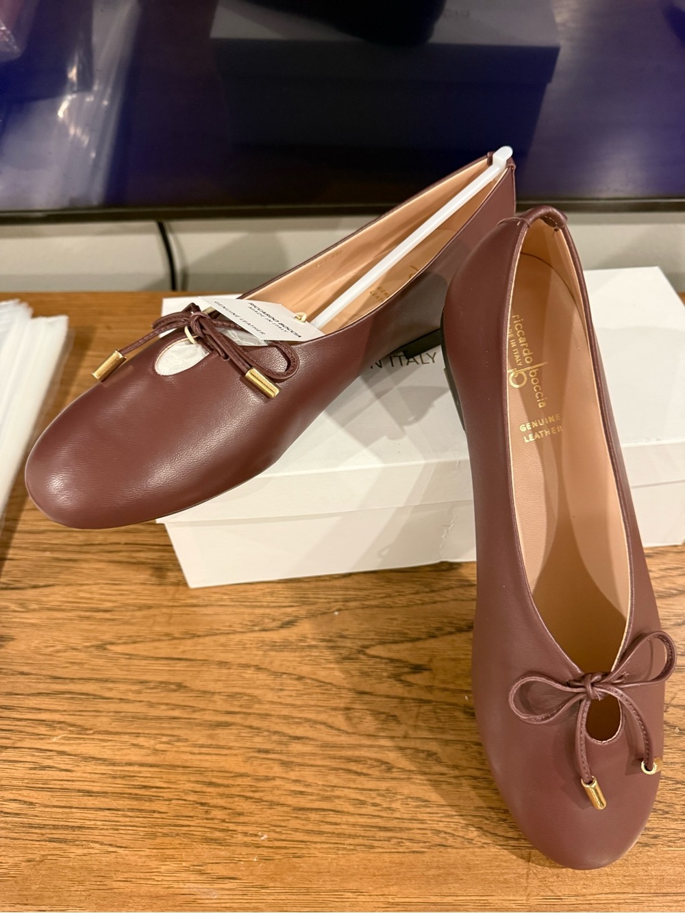 Ricardito Boccia Genuine Leather Bordeaux Ballet Flats with Bow